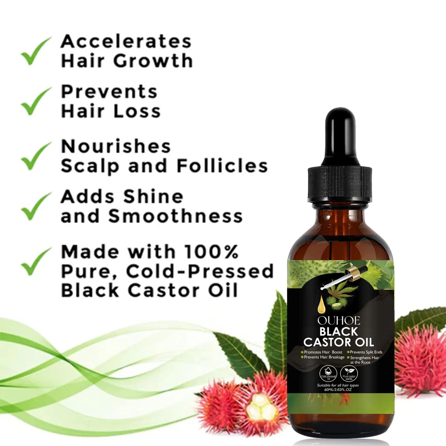 Organic Black Castor Oil Hair Growth Serum - Moisturizing Essential Oil for Hair Loss Prevention - ZOOMNSTORE