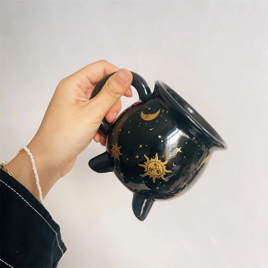 Black Ceramic Witch Mug - Cauldron Coffee Mug 350ml | Sorceress Potion Cup, Microwave Safe - ZOOMNSTORE