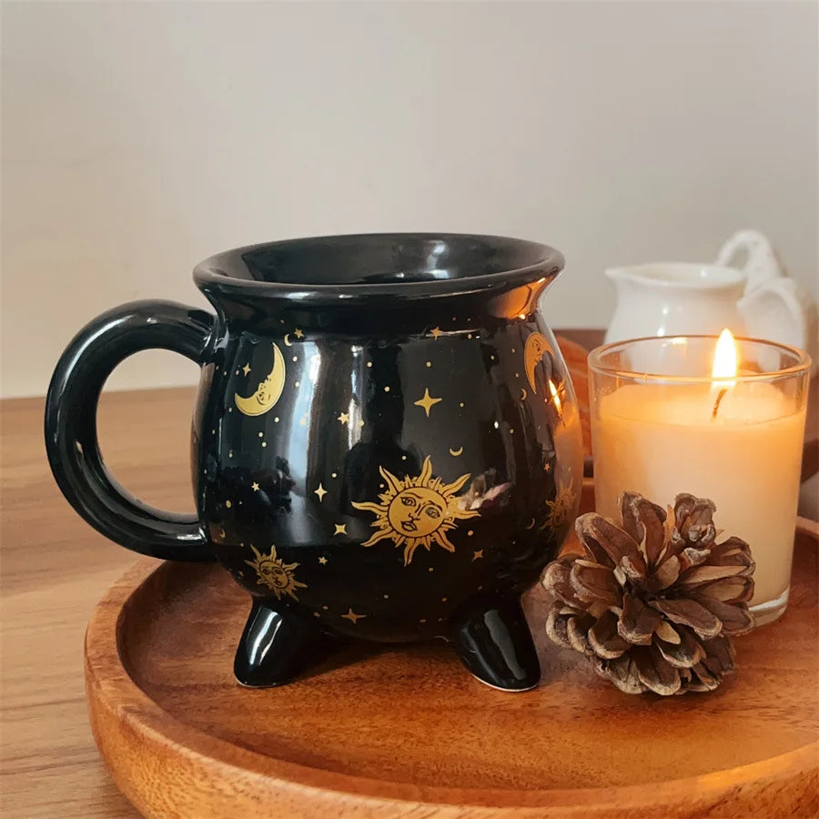 Black Ceramic Witch Mug - Cauldron Coffee Mug 350ml | Sorceress Potion Cup, Microwave Safe - ZOOMNSTORE