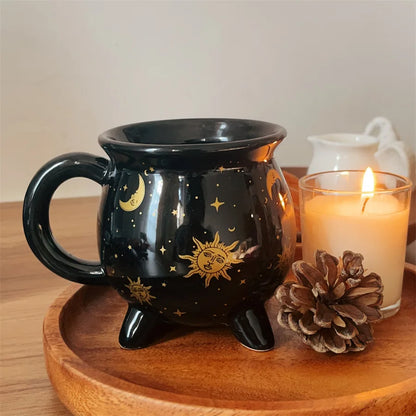 Black Ceramic Witch Mug - Cauldron Coffee Mug 350ml | Sorceress Potion Cup, Microwave Safe - ZOOMNSTORE
