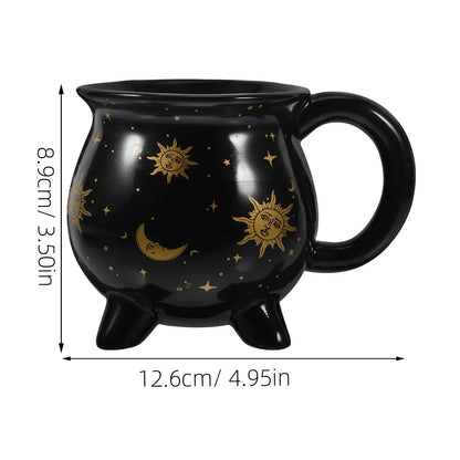 Black Ceramic Witch Mug - Cauldron Coffee Mug 350ml | Sorceress Potion Cup, Microwave Safe - ZOOMNSTORE