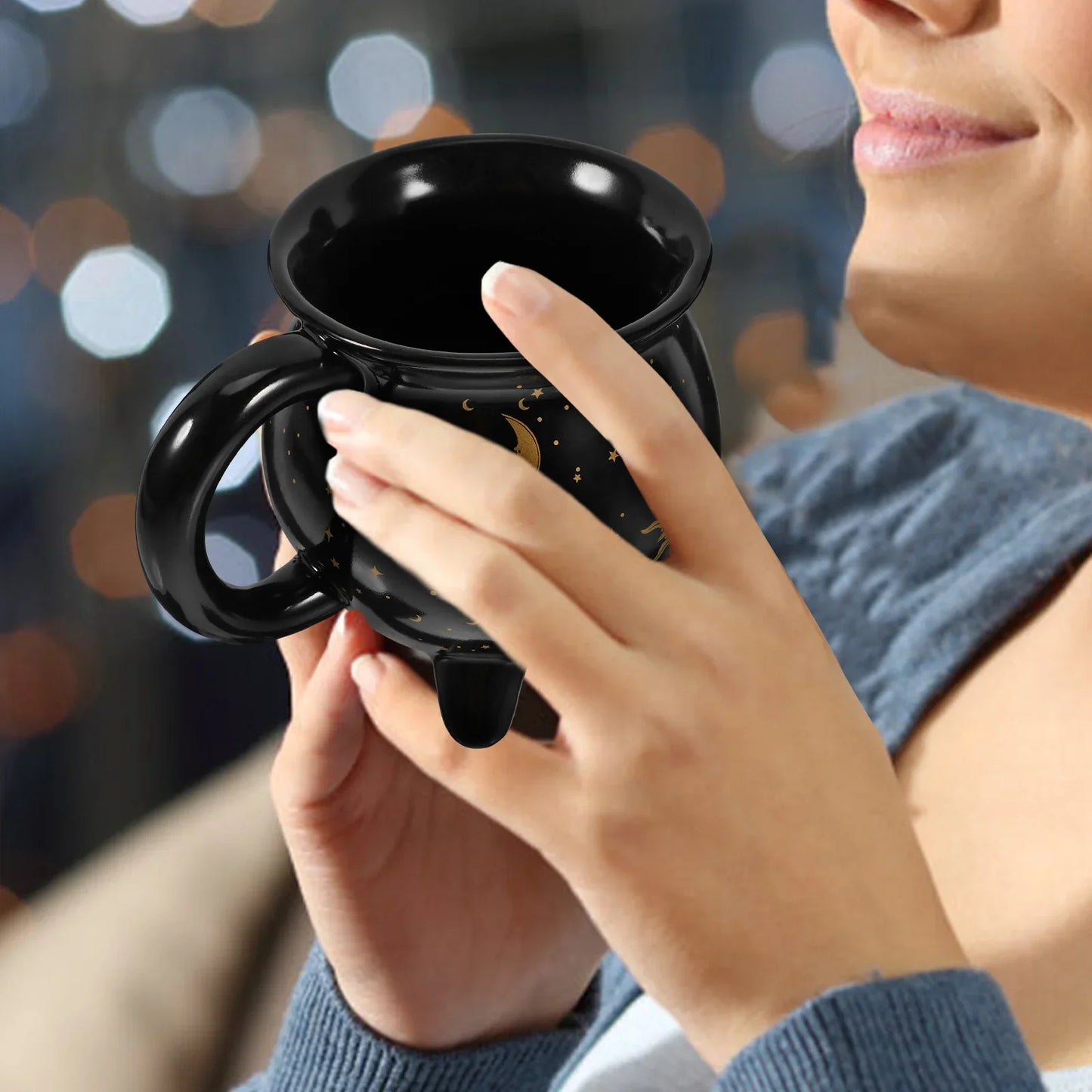 Black Ceramic Witch Mug - Cauldron Coffee Mug 350ml | Sorceress Potion Cup, Microwave Safe - ZOOMNSTORE