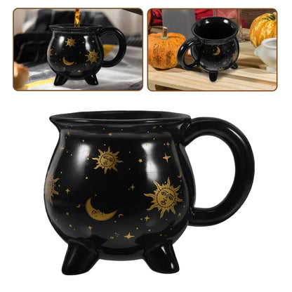 Black Ceramic Witch Mug - Cauldron Coffee Mug 350ml | Sorceress Potion Cup, Microwave Safe - ZOOMNSTORE