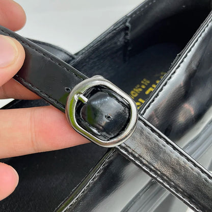 Black Chunky Platform Pumps - Mary Jane Shoes With Square Heel & Ankle Buckle - ZOOMNSTORE