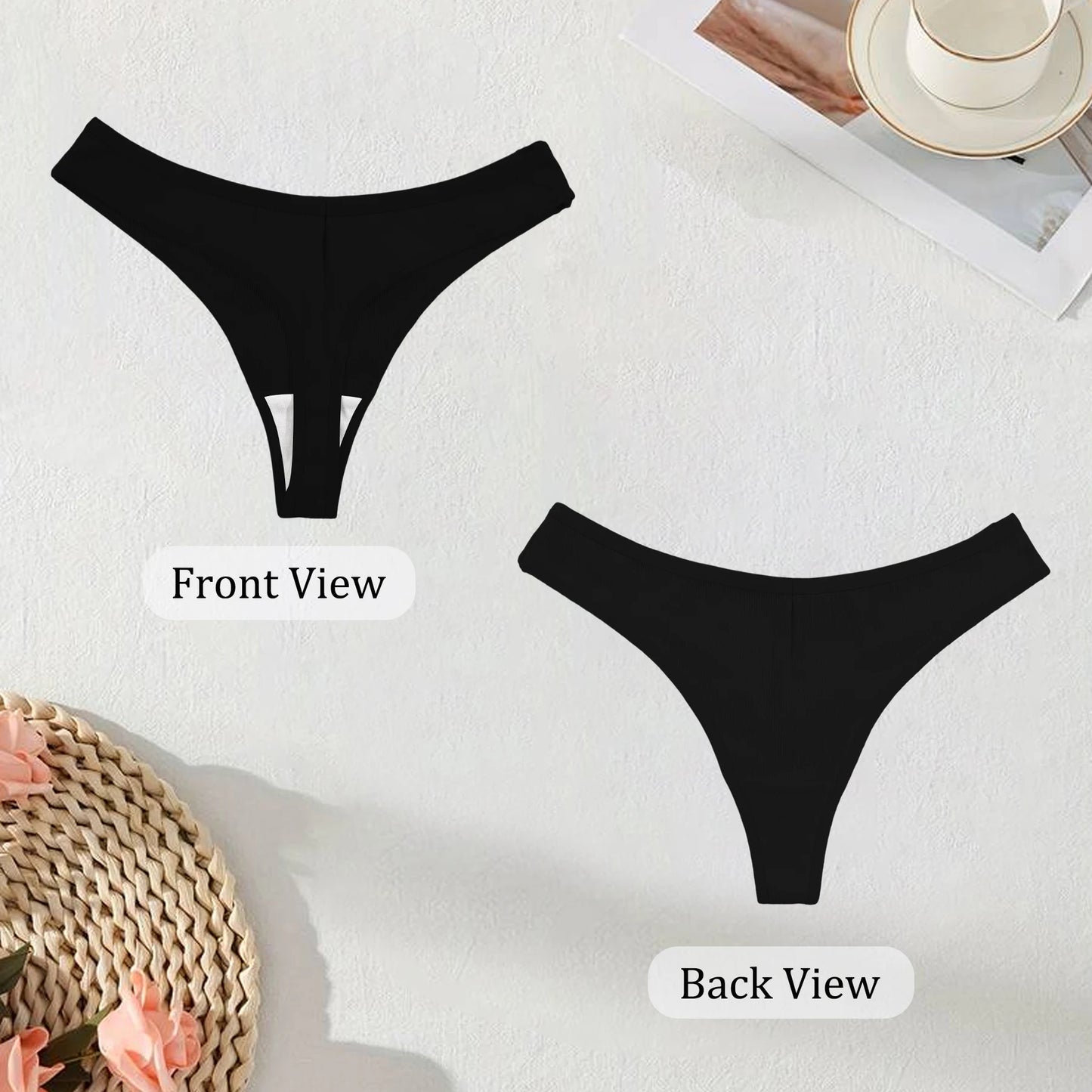 Black Cotton Panties - Women's Low Waist Sexy G-String Breathable Briefs - ZOOMNSTORE
