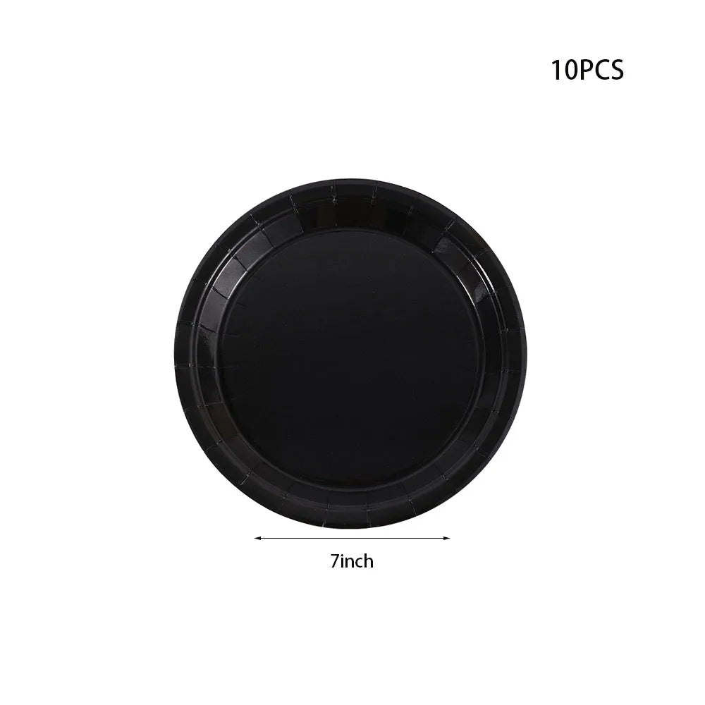 Black Birthday Party Tableware Set - 20-Piece Disposable Plates Cups Paper and Tablecloth - ZOOMNSTORE