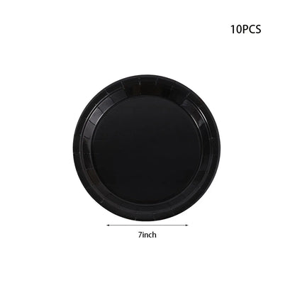 Black Birthday Party Tableware Set - 20-Piece Disposable Plates Cups Paper and Tablecloth - ZOOMNSTORE