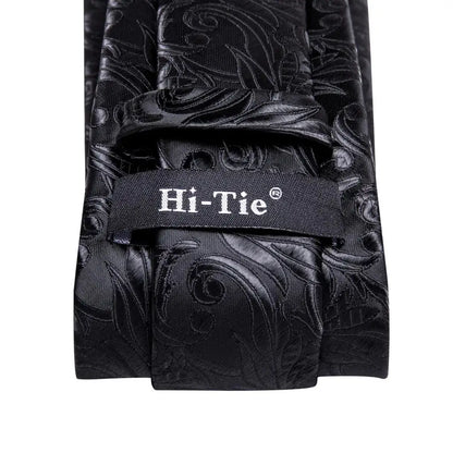 Black Floral Silk Wedding Tie Set - Elegant Necktie with Handkerchief  Cufflinks for Men - ZOOMNSTORE