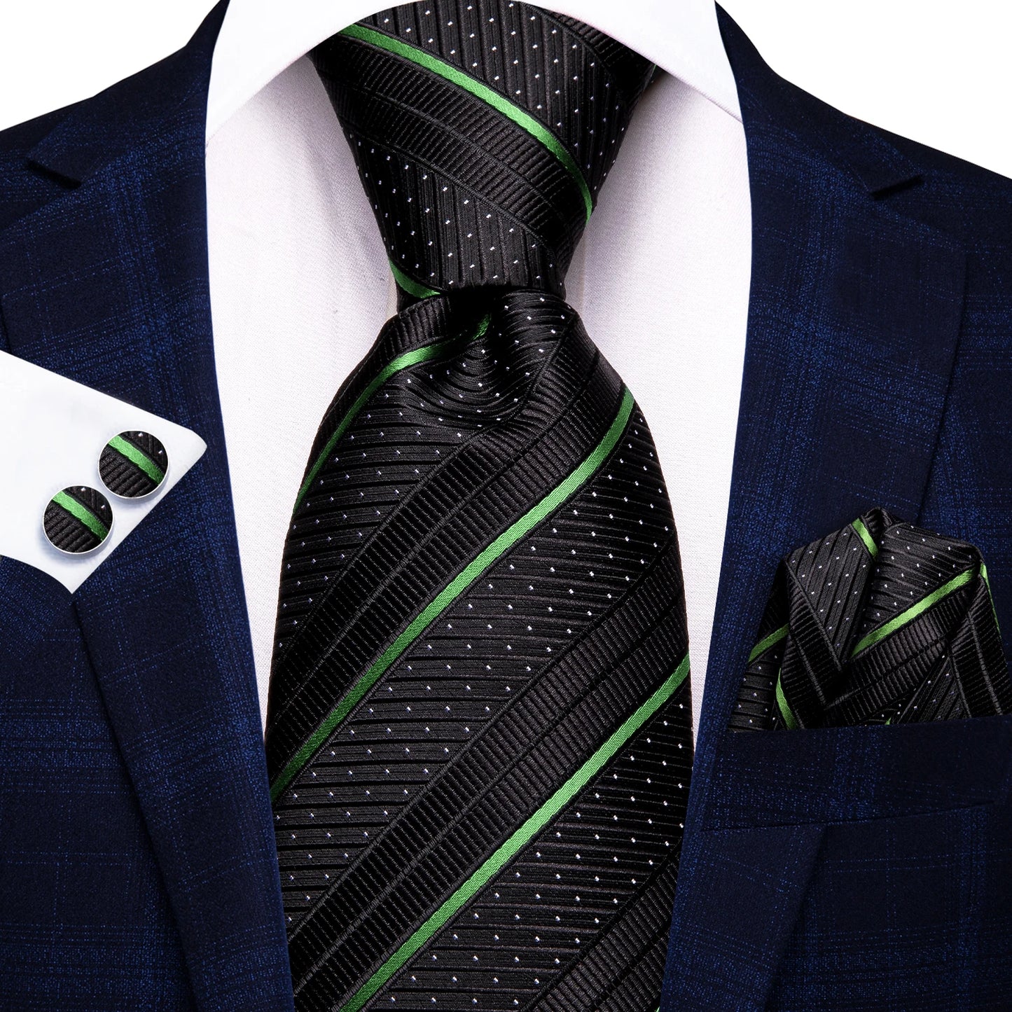 Black Floral Silk Wedding Tie Set - Elegant Necktie with Handkerchief  Cufflinks for Men - ZOOMNSTORE