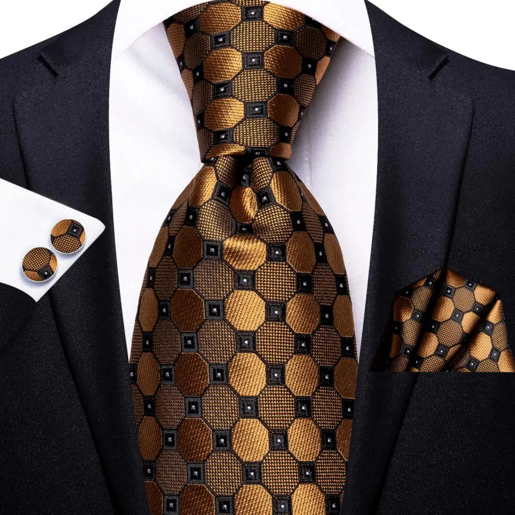 Black Floral Silk Wedding Tie Set - Elegant Necktie with Handkerchief  Cufflinks for Men - ZOOMNSTORE