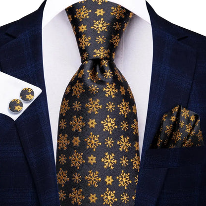 Black Floral Silk Wedding Tie Set - Elegant Necktie with Handkerchief  Cufflinks for Men - ZOOMNSTORE