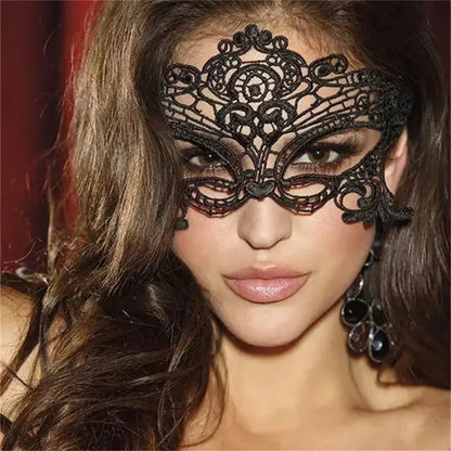Black Lace Queen Masquerade Mask - Embroidered Carnival Costume Accessory - ZOOMNSTORE