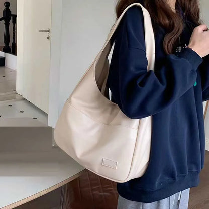 Large Black Leather Tote Bag - Stylish Casual Commuter Shoulder Bag - ZOOMNSTORE