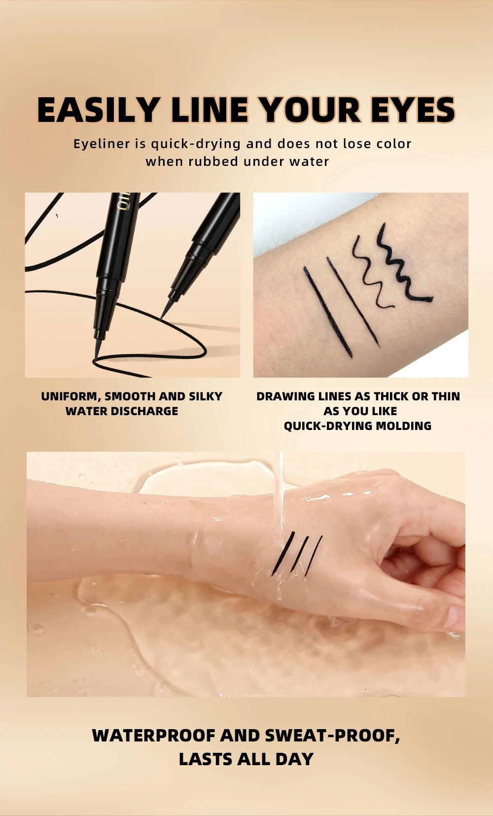 Black Liquid Eyeliner - Waterproof, Quick Drying & Smudge Proof Eye Makeup Pen - ZOOMNSTORE