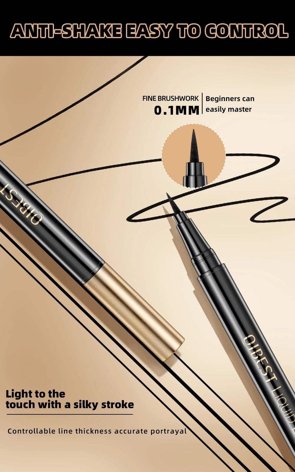 Black Liquid Eyeliner - Waterproof, Quick Drying & Smudge Proof Eye Makeup Pen - ZOOMNSTORE