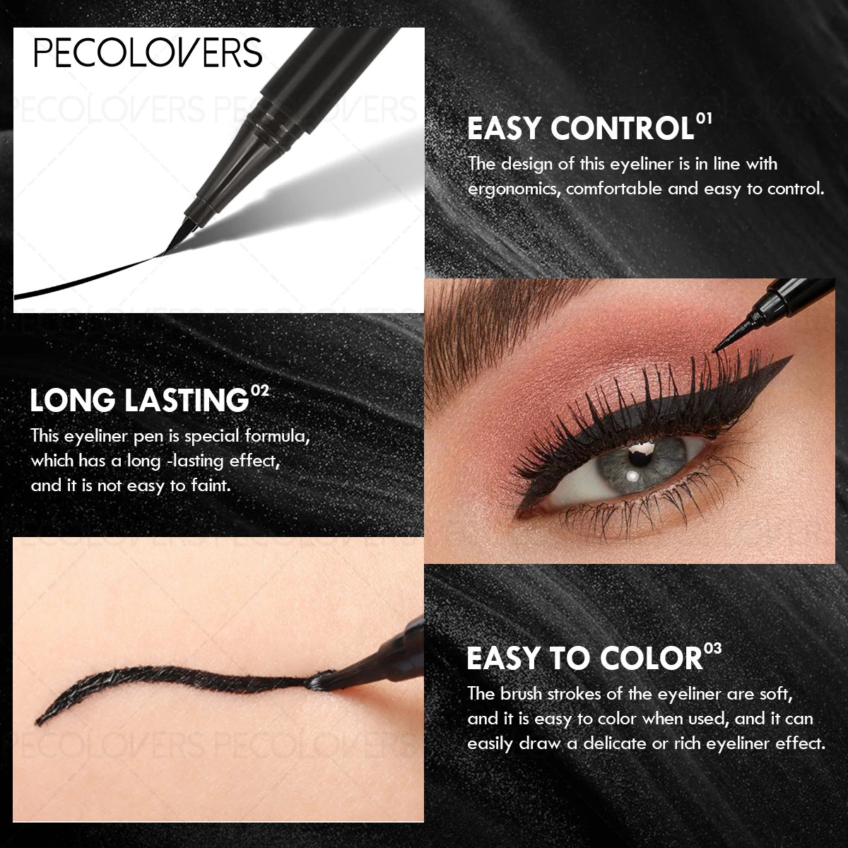 Black Liquid Eyeliner Waterproof Set - 3 Pcs High Pigmented Precision Tip Pen - ZOOMNSTORE