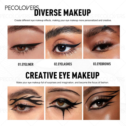Black Liquid Eyeliner Waterproof Set - 3 Pcs High Pigmented Precision Tip Pen - ZOOMNSTORE