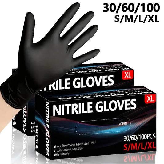 Black Nitrile Gloves - Disposable Hairdressing & Tattoo Gloves, 30/60/100PCS - ZOOMNSTORE
