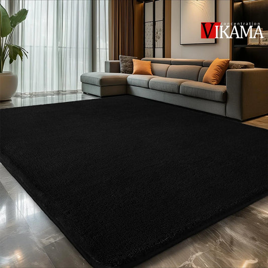 Large Black Plush Shag Area Rug - Soft Fluffy Bedroom Living Room Carpet - ZOOMNSTORE