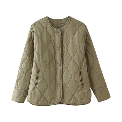 Black Quilted Winter Jacket - Womens Padded Long Sleeve Coat - ZOOMNSTORE