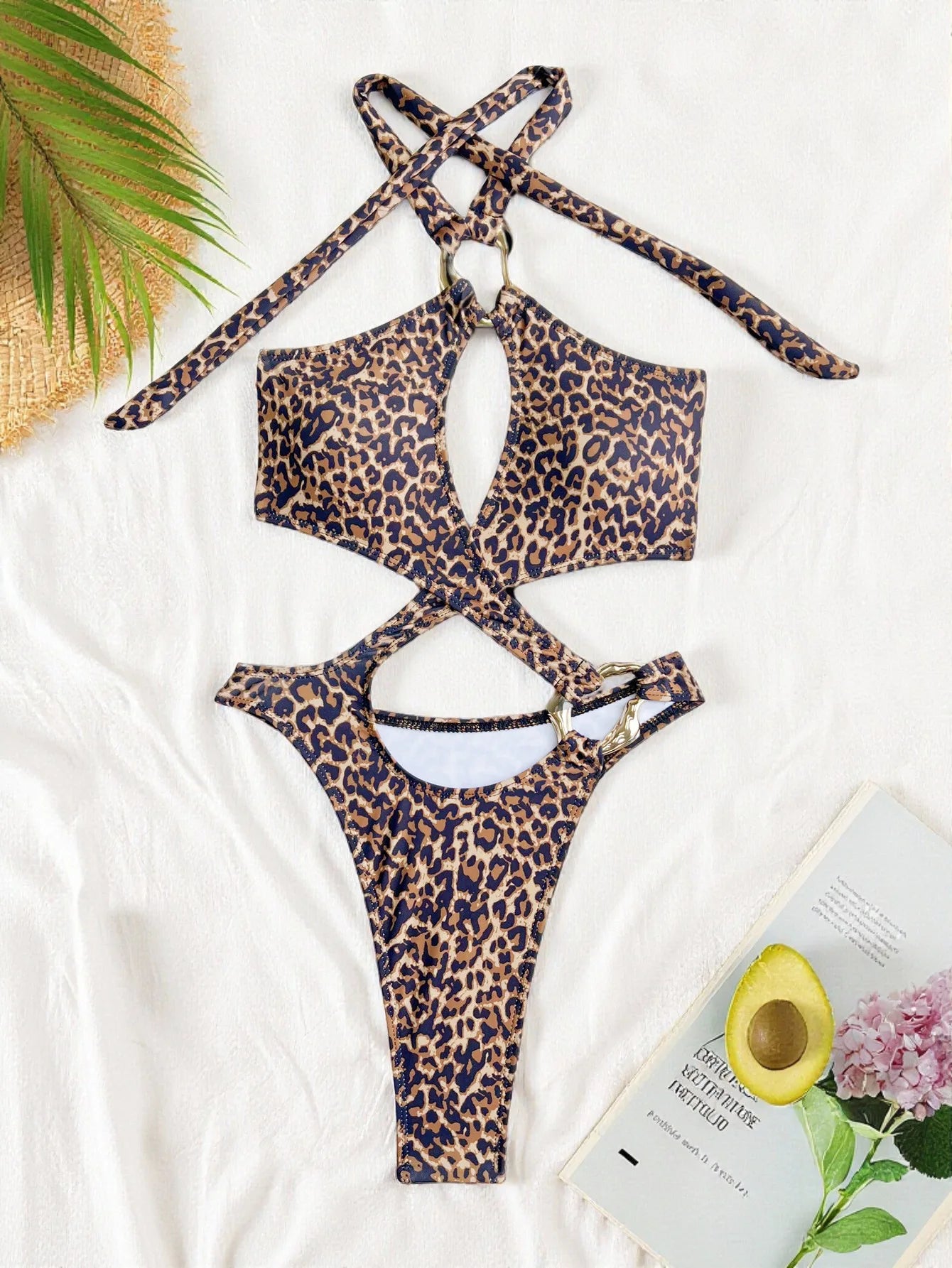Black High Waist Monokini - Sexy Cross Hollow Back Tie Bikini Bathing Suit for Women - ZOOMNSTORE