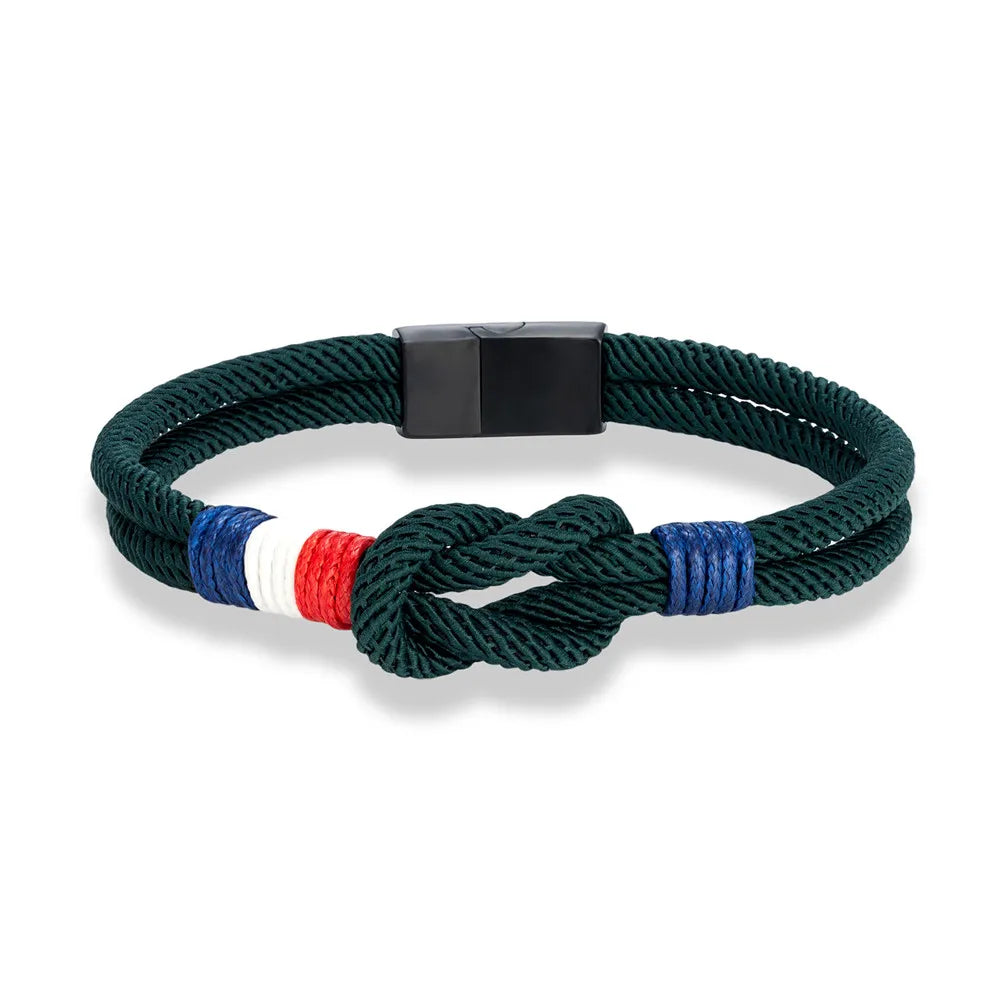 Black Stainless Steel Square Knot Rope Bracelet - Handmade Double-Layer France Flag Couple Jewelry - ZOOMNSTORE