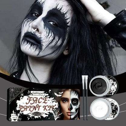 Black & White Face Body Paint Kit with Brushes Long-Lasting Makeup For Halloween Festive Fun Makeup Accessories Makeup Set - ZOOMNSTORE