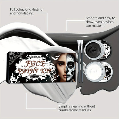 Black & White Face Body Paint Kit with Brushes Long-Lasting Makeup For Halloween Festive Fun Makeup Accessories Makeup Set - ZOOMNSTORE