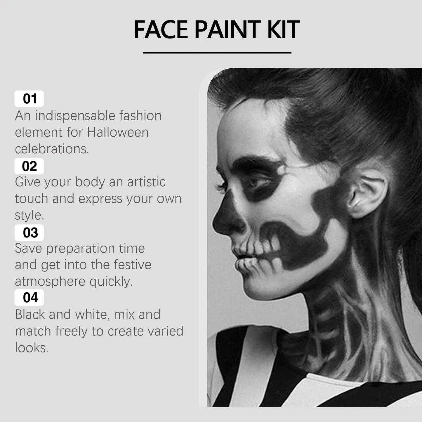 Black & White Face Body Paint Kit with Brushes Long-Lasting Makeup For Halloween Festive Fun Makeup Accessories Makeup Set - ZOOMNSTORE