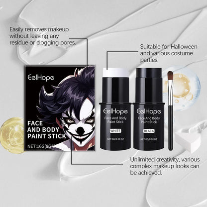 Black White Face Body Paint Kit Cover Foundation Clown Colorful Long Lasting Waterproof Halloween Festive Makeup Accessories Set - ZOOMNSTORE