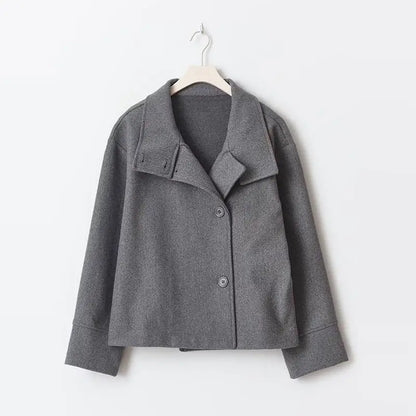 Black Wool Blend Womens Coat - Stand Collar Long Sleeve Warm Jacket - ZOOMNSTORE