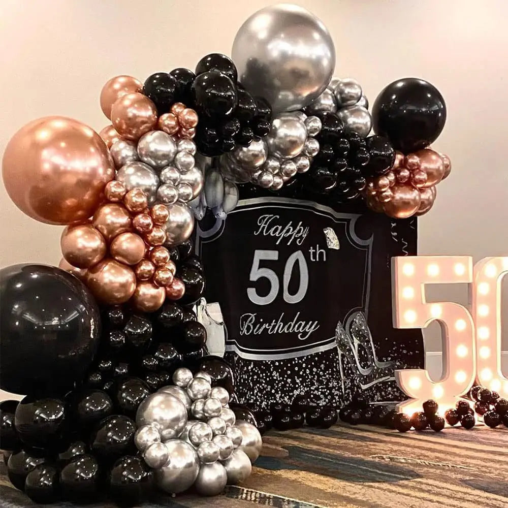 Black and Gold Balloon Garland Arch Kit - Wedding Birthday Party Decorations with Starburst Foil Balloons - ZOOMNSTORE
