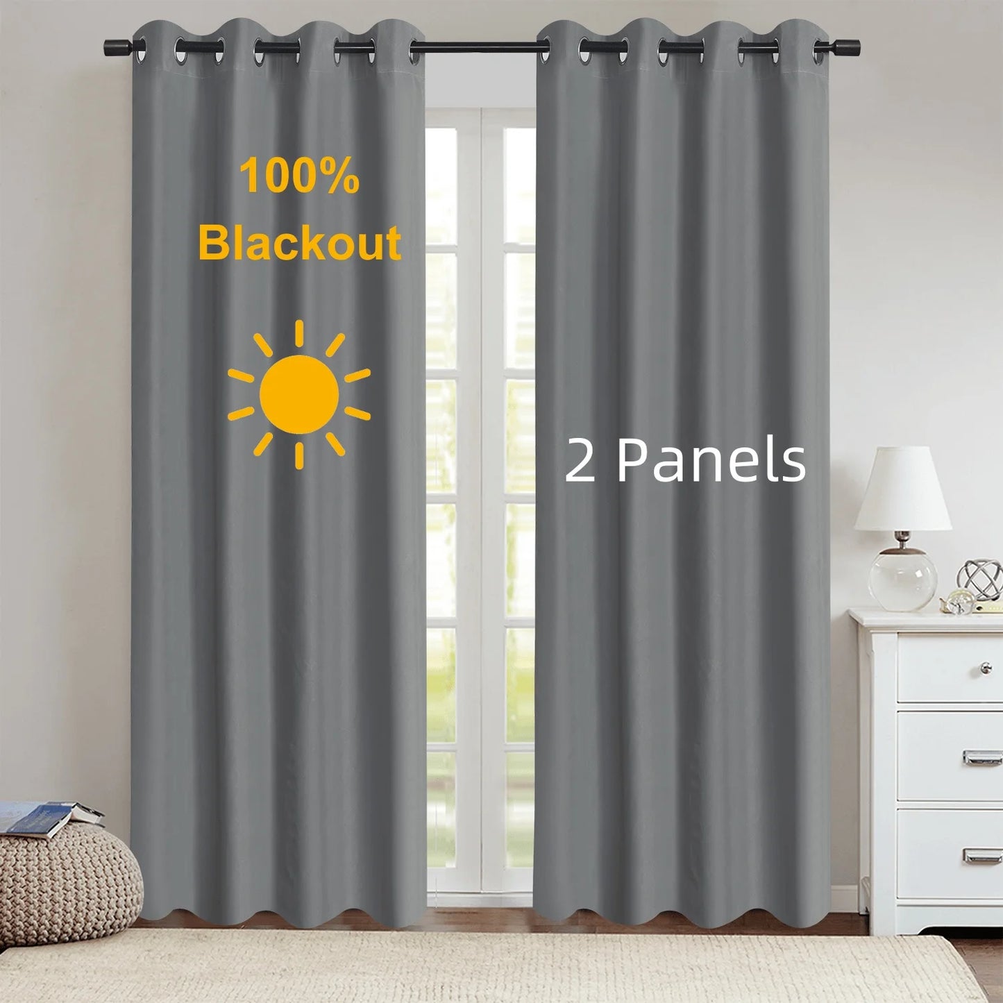 2pcs Modern 100% Blackout Curtain with Coated Lining, Curains for Bedroom, Living Room, Dining Room, Bathroom, Home Decor - ZOOMNSTORE