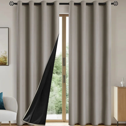 2pcs Modern 100% Blackout Curtain with Coated Lining, Curains for Bedroom, Living Room, Dining Room, Bathroom, Home Decor - ZOOMNSTORE