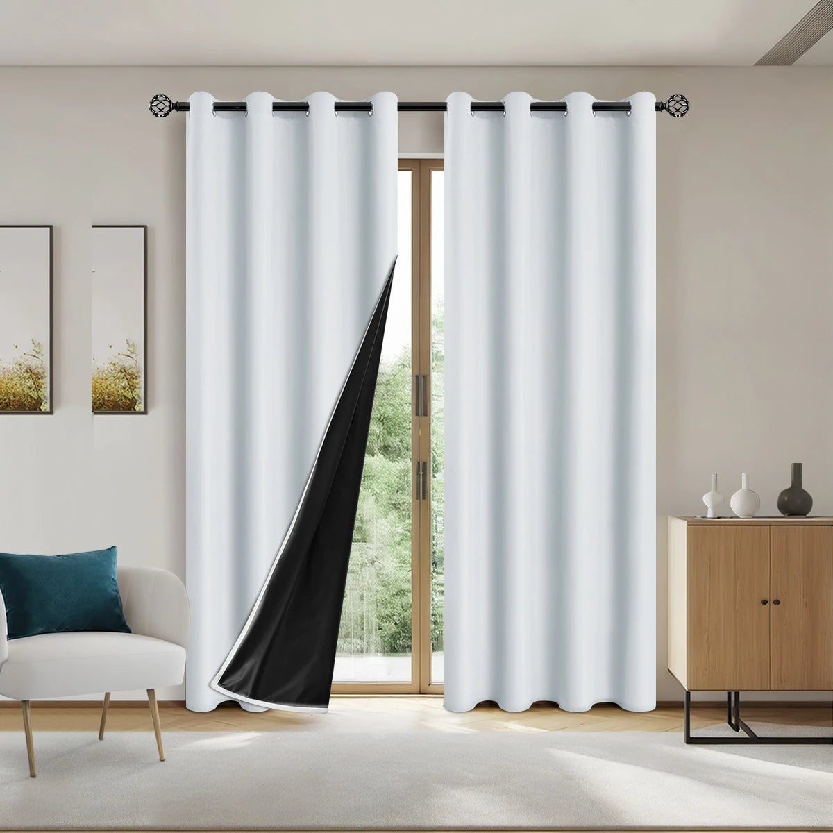 2pcs Modern 100% Blackout Curtain with Coated Lining, Curains for Bedroom, Living Room, Dining Room, Bathroom, Home Decor - ZOOMNSTORE