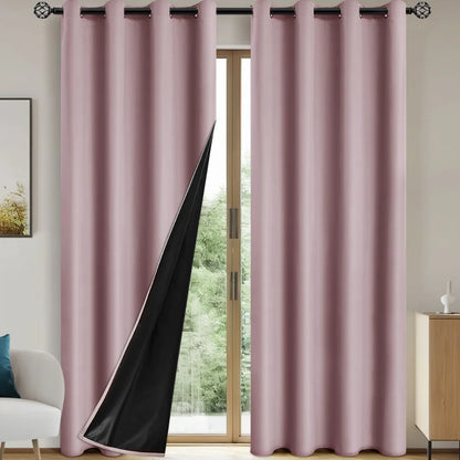 2pcs Modern 100% Blackout Curtain with Coated Lining, Curains for Bedroom, Living Room, Dining Room, Bathroom, Home Decor - ZOOMNSTORE