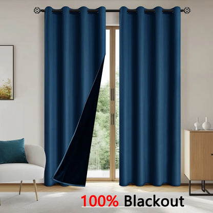2pcs Modern 100% Blackout Curtain with Coated Lining, Curains for Bedroom, Living Room, Dining Room, Bathroom, Home Decor - ZOOMNSTORE