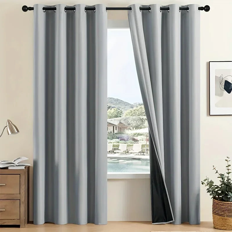 2pcs Modern 100% Blackout Curtain with Coated Lining, Curains for Bedroom, Living Room, Dining Room, Bathroom, Home Decor - ZOOMNSTORE