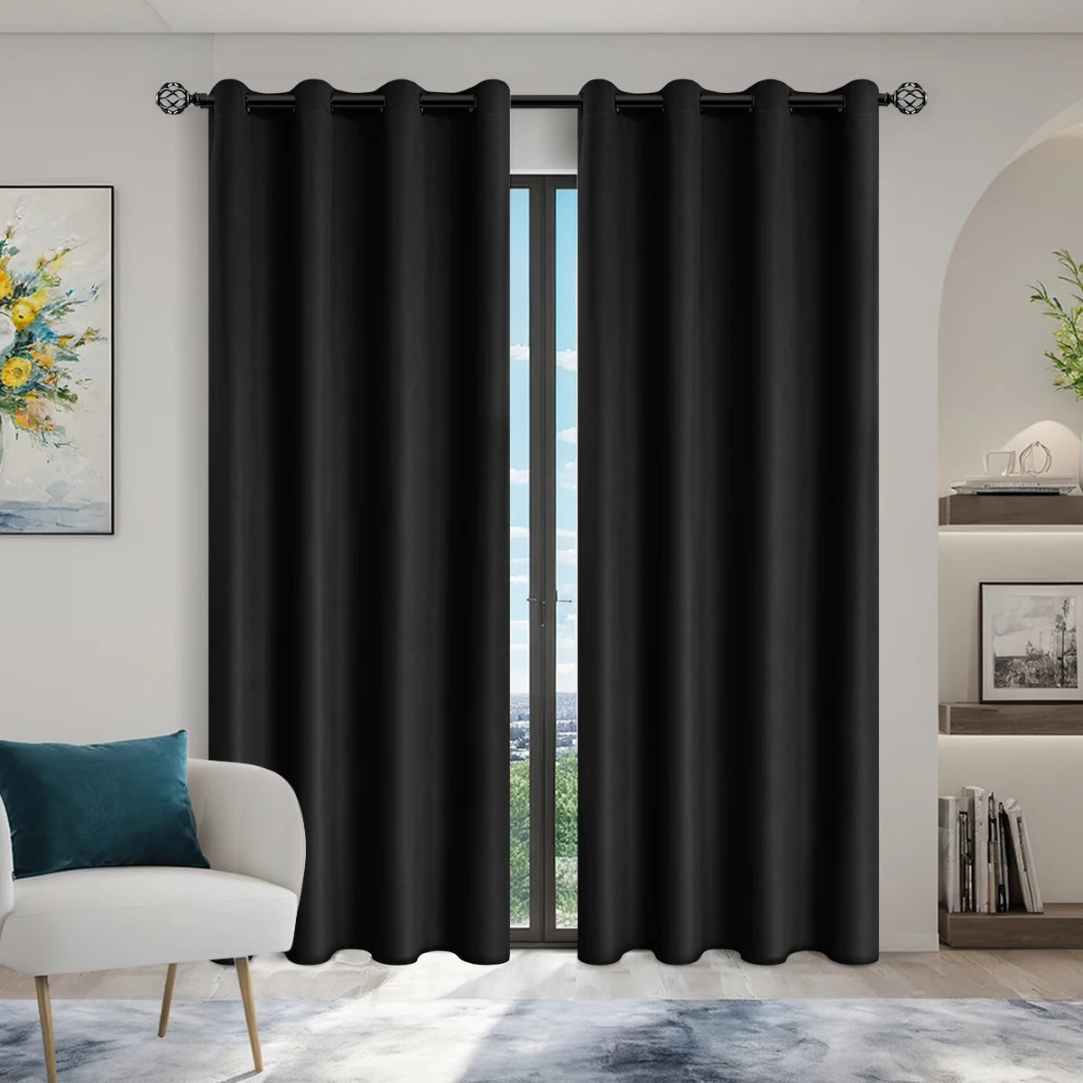 2pcs Modern 100% Blackout Curtain with Coated Lining, Curains for Bedroom, Living Room, Dining Room, Bathroom, Home Decor - ZOOMNSTORE