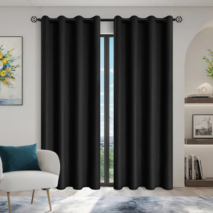 2pcs Modern 100% Blackout Curtain with Coated Lining, Curains for Bedroom, Living Room, Dining Room, Bathroom, Home Decor - ZOOMNSTORE