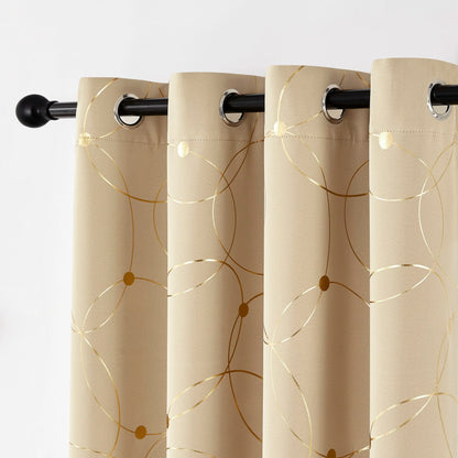 Blackout Curtains – 2Pcs Thermal Insulated Drapes with Golden Wave & Circle Pattern - ZOOMNSTORE