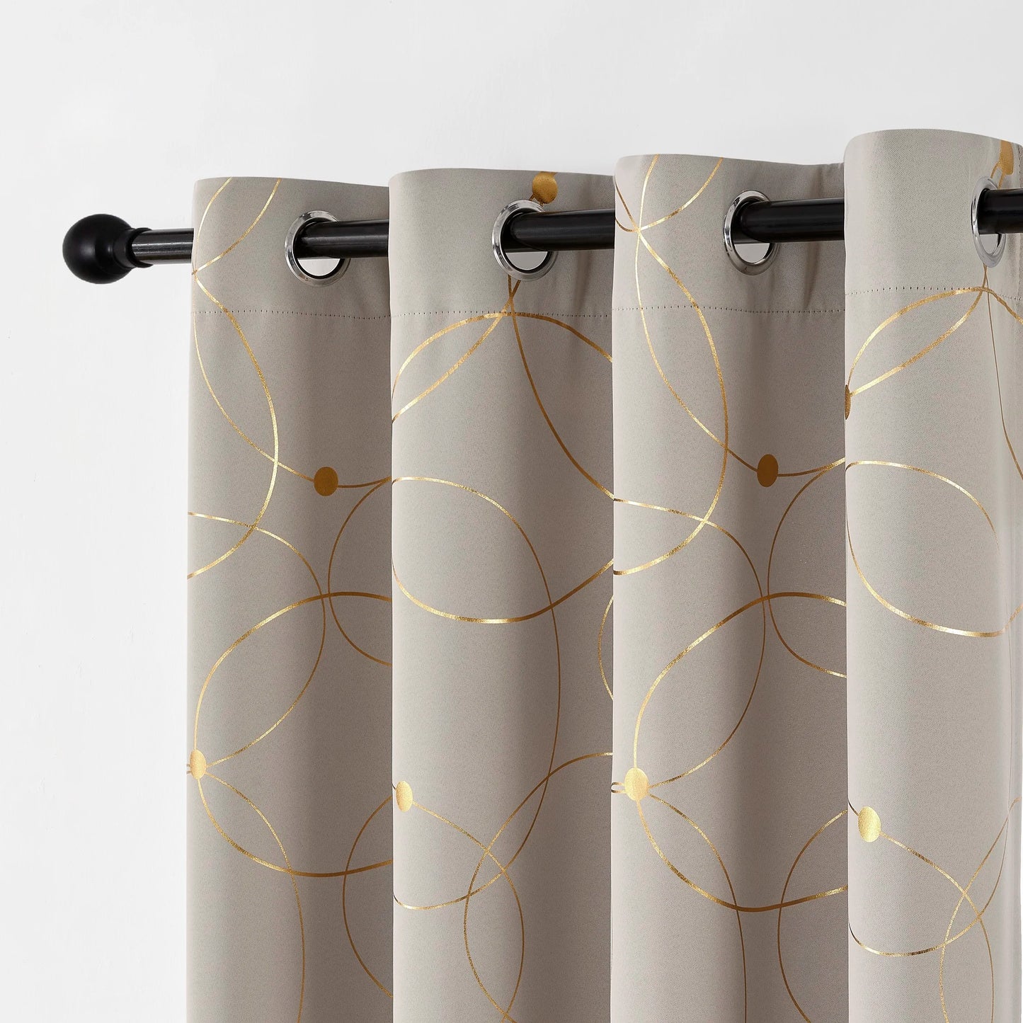 Blackout Curtains – 2Pcs Thermal Insulated Drapes with Golden Wave & Circle Pattern - ZOOMNSTORE