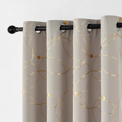 Blackout Curtains – 2Pcs Thermal Insulated Drapes with Golden Wave & Circle Pattern - ZOOMNSTORE