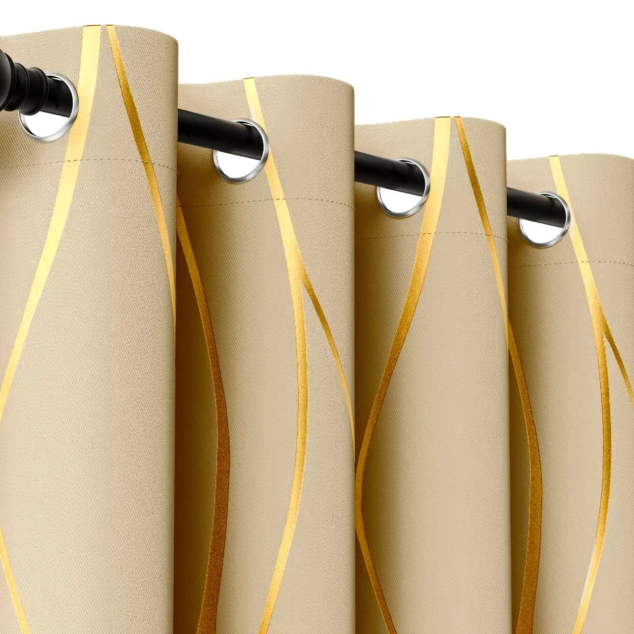 Blackout Curtains – 2Pcs Thermal Insulated Drapes with Golden Wave & Circle Pattern - ZOOMNSTORE