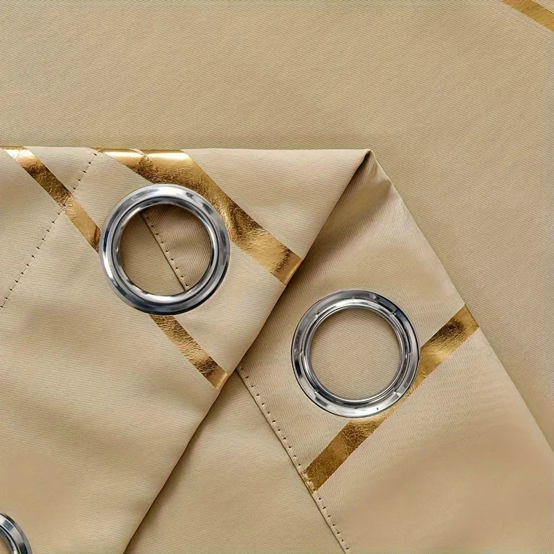 Blackout Curtains – 2Pcs Thermal Insulated Drapes with Golden Wave & Circle Pattern - ZOOMNSTORE