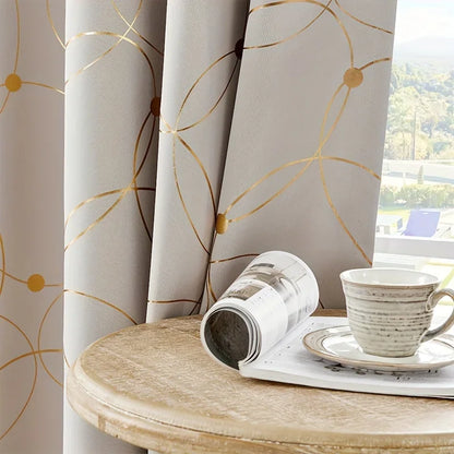 Blackout Curtains – 2Pcs Thermal Insulated Drapes with Golden Wave & Circle Pattern - ZOOMNSTORE