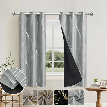 Blackout Curtains - Luxury Marble & Wave Pattern Grommet Top Drapes for Living Room - ZOOMNSTORE