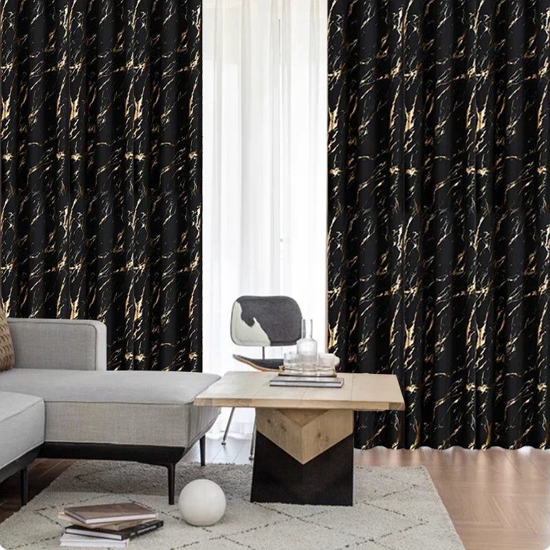 Blackout Curtains - Luxury Marble & Wave Pattern Grommet Top Drapes for Living Room - ZOOMNSTORE