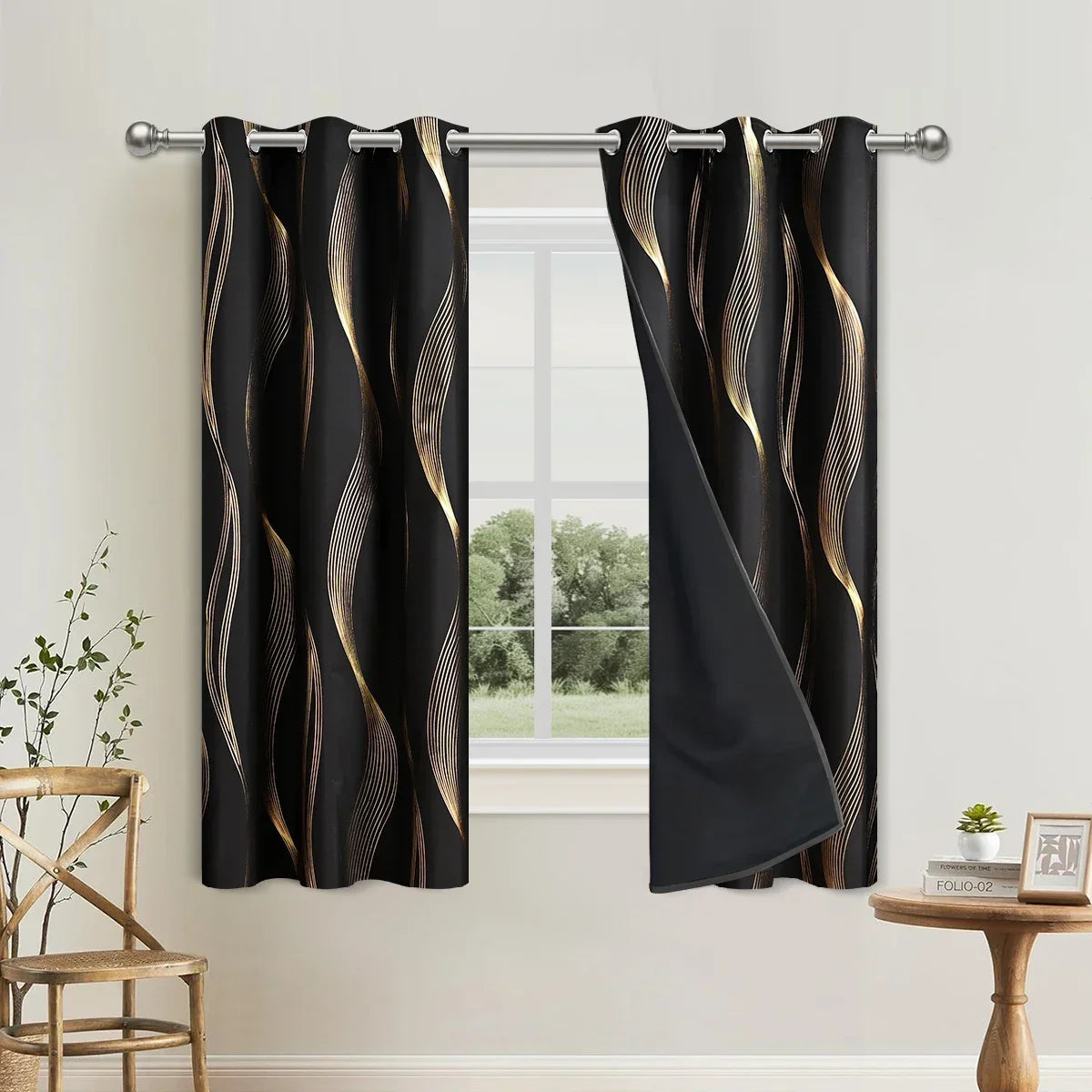 Blackout Curtains - Luxury Marble & Wave Pattern Grommet Top Drapes for Living Room - ZOOMNSTORE