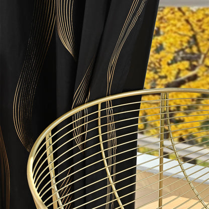 Blackout Curtains - Luxury Marble & Wave Pattern Grommet Top Drapes for Living Room - ZOOMNSTORE